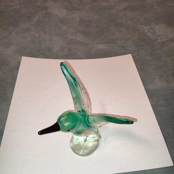 Glass Art Hummingbird Bird Colibri Teal Home Decor Office Vintage - Picture 7 of 11